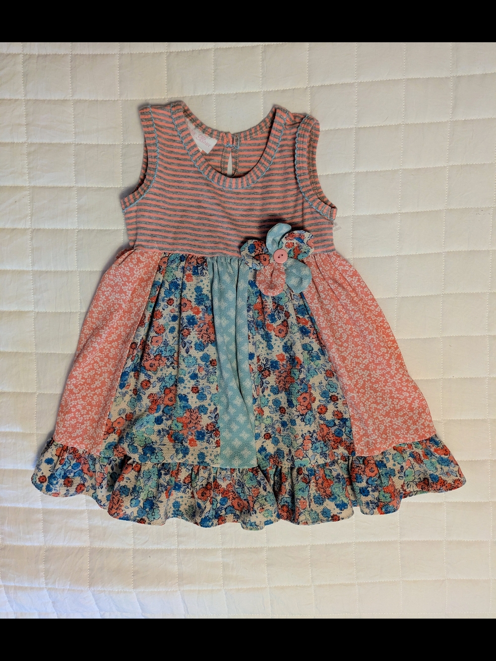 Bonnie Baby Pink and Blue Floral Patchwork Sundress 18 Month
